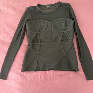 Karen Millen Black Long-Sleeve Sculpted Mesh Panel Top